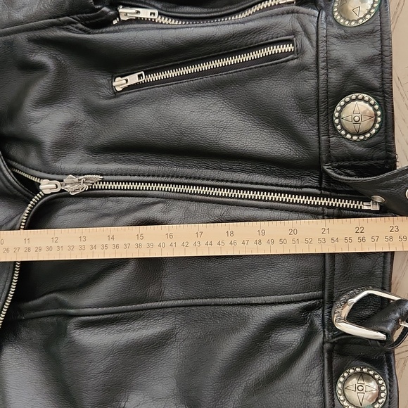 Harley-Davidson Black Leather Jacket Gold Eagle Patch Silver Details Women's XL - Picture 4 of 6